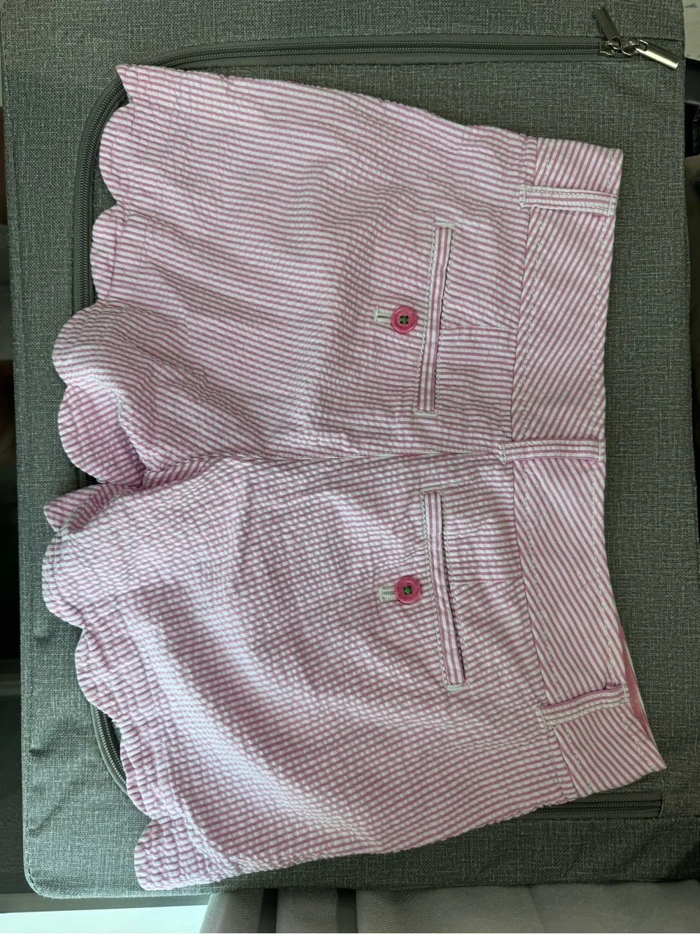 Lilly Pulitzer Pink Striped Seersucker Scalloped Shorts